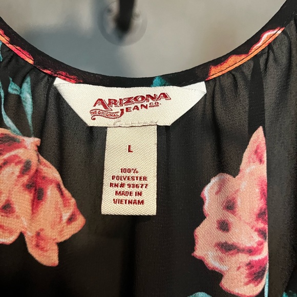 Arizona Jean Co show shoulder top, black/pink floral pattern size L - Picture 5 of 7